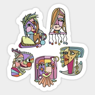 Happy Cubist Style People In Muted Rainbow Colors Sticker